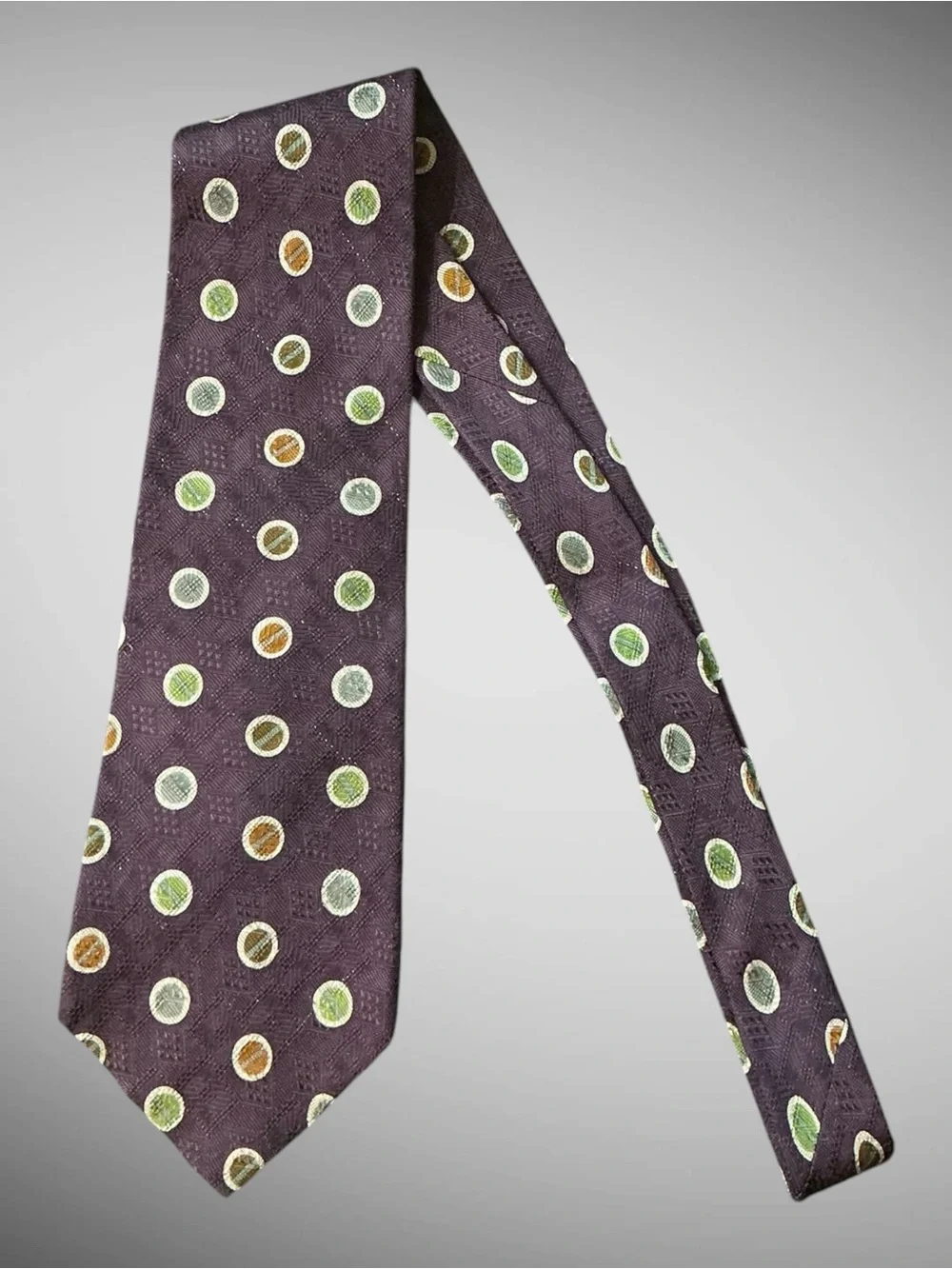 Vintage Pierre Cardin Silk Tie Purple Geometric Polka Dot Necktie 4” Wide